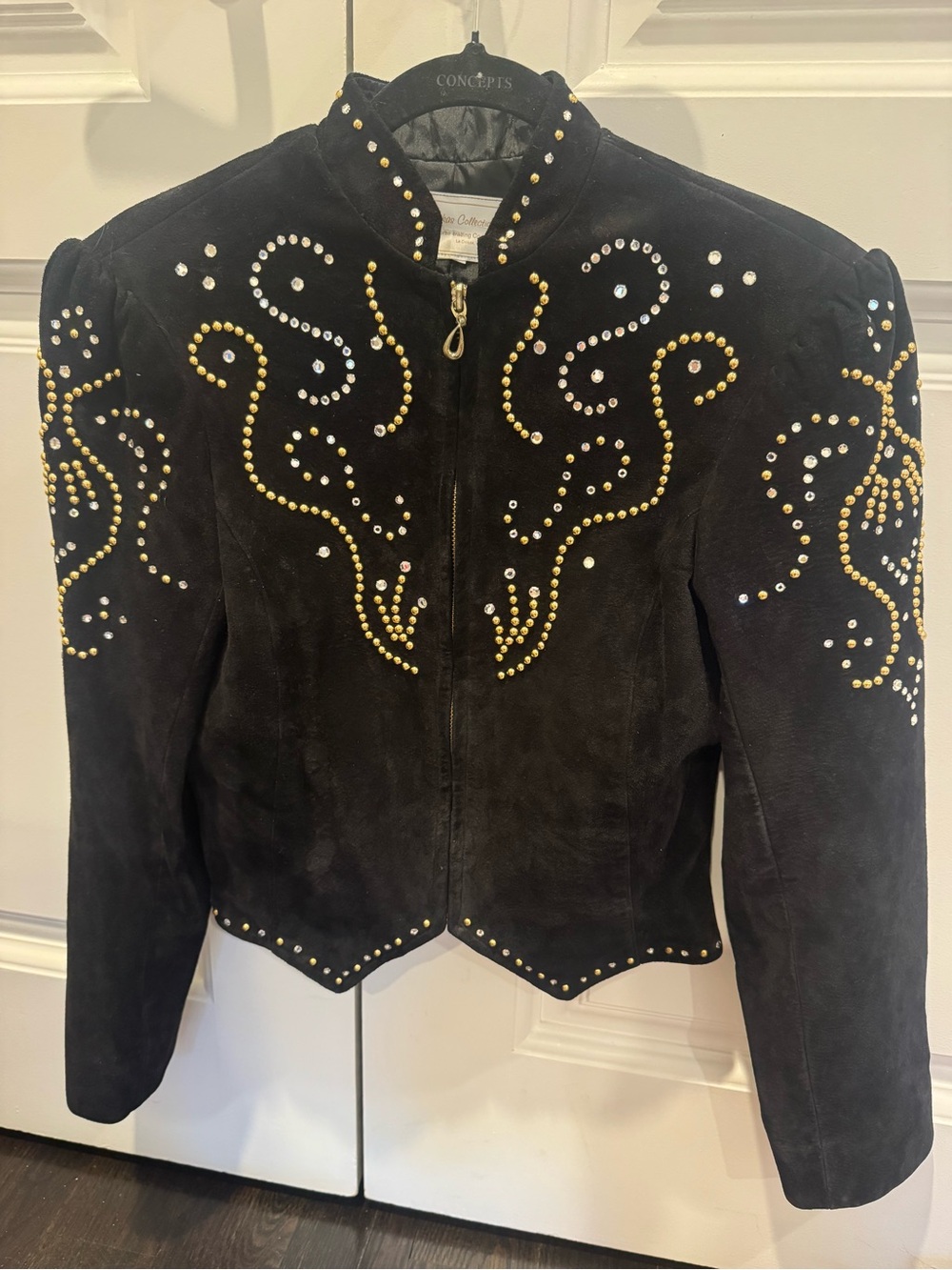 Black Studded Suede Jacket with Gold & Silver Embellishments